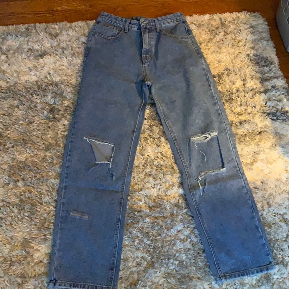 High waisted distressed mom jeans
